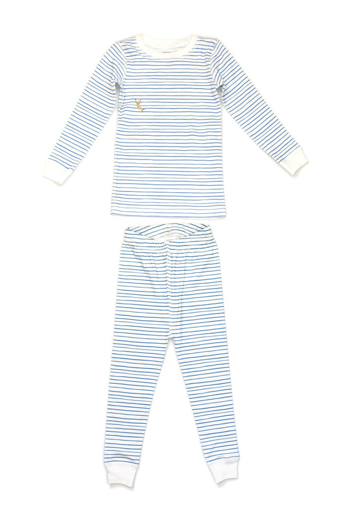 blue striped organic pima cotton pajama set top and bottom